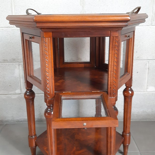 Metal Hexagonal Tea Table with Pull-Out Tray in Walnut and Glass, 1960s For Sale - Image 7 of 14