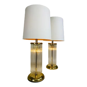 Mid Century Vintage Gaetano Sciolari for Lightolier, Glass Rod Table Lamps/A Pair