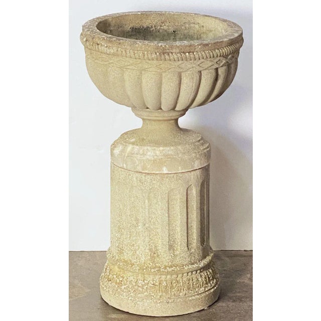 Stone Gray English Garden Stone Urn on Plinth in the Neo-Classical Style For Sale - Image 8 of 13