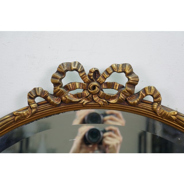 Neoclassical Ribbon Rope & Tassel Round Beveled Gold Bath Vanity Mirror 32" For Sale - Image 4 of 11