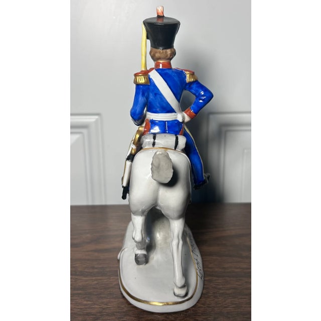 1910s 1918-1920 German Sitzendorf Porcelain Light Dragoons 1812 Military Officer on Horseback Figurine For Sale - Image 5 of 7