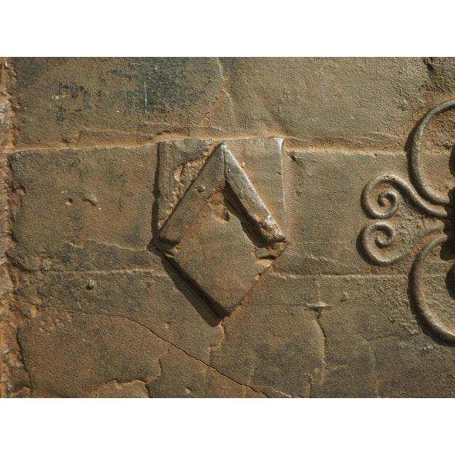 17th Century French Cast Iron Fireback With Scrolled Motifs and Double Chevrons For Sale - Image 12 of 12