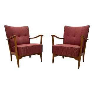 1940s Mid Century Lounge Chair Swedish Low Wingback Chairs - Set of 2 For Sale
