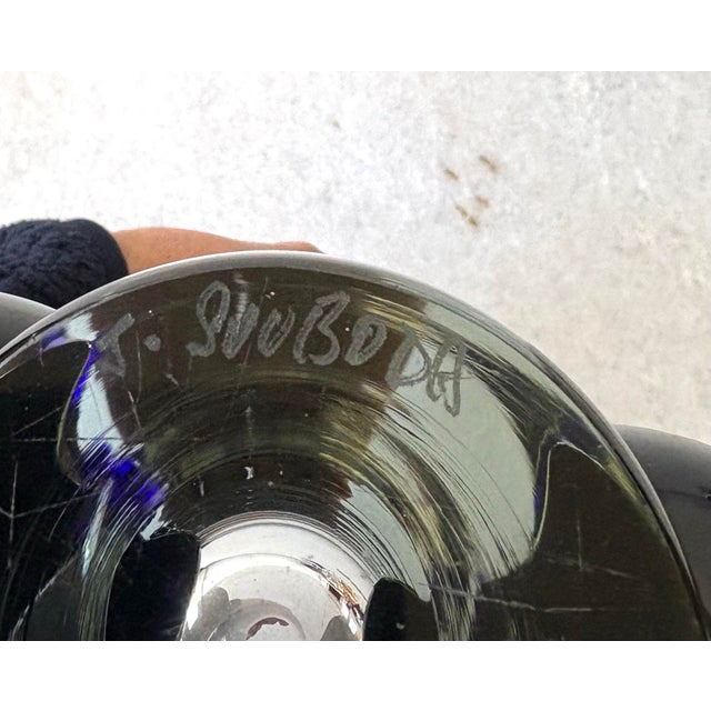 Mid-Century Modern Jaroslav Svoboda Karlov Art Glass Vase Clear and Blue, Signed For Sale - Image 3 of 6