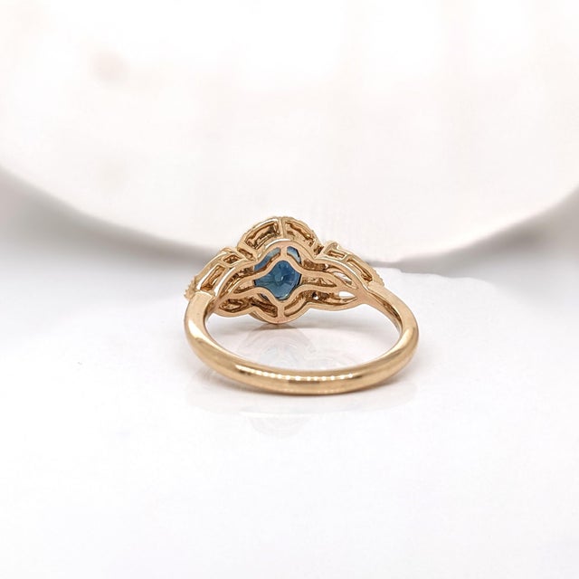 Blue Sapphire Engagement Ring With Natural Diamond Halo: Solid 14k Gold, Size 6.75 For Sale - Image 10 of 10