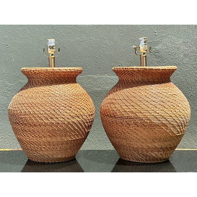 Vintage Ralph Lauren Woven Rattan Table Lamps - A Pair For Sale - Image 13 of 14