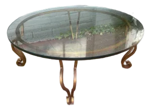 Mid Century Modern Wrought Gilt Iron Coffee Table With Glass Top. Circa 1975.
