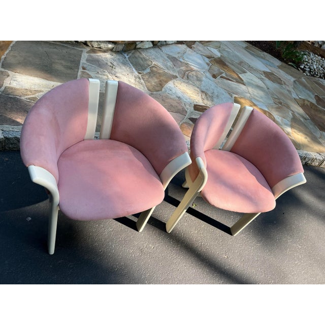 1980 PostModern Lacquer Pink Velvet Club Chairs - a Pair Some watermarks on one of the pink velvet chairs. Overall good...