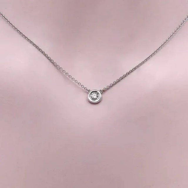 14K White Gold Bezel Set Diamond Solitaire Necklace For Sale In Los Angeles - Image 6 of 7
