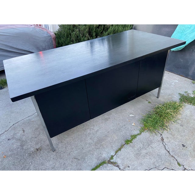 Vintage Mid Century Florence Knoll Double Pedestal Executive Desk Chrome Wood For Sale - Image 11 of 12