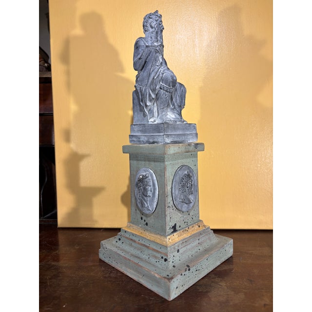 Italian Grand Tour Style Statue of Moses Figure After Michelangelo on the Classical Pedestal With Intaglios For Sale - Image 9 of 10