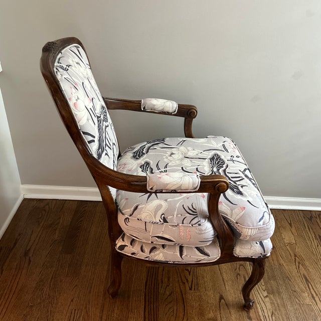 Lavender Schumacher Lotus Garden Upholstered Bergere Chair For Sale - Image 8 of 8