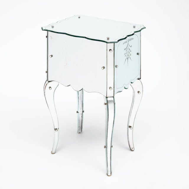Silver Art Deco Period French Mirrored Side Table, Engraved, Circa 1940 For Sale - Image 8 of 9