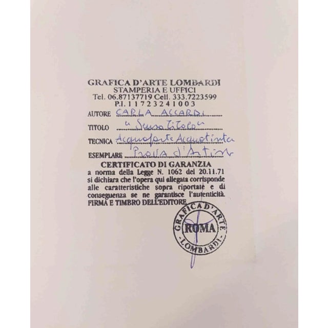 Aquatint made on zinc plate on Magnani-Pescia paper 310 gr/m2, paper size 75cm x 55cm, work size 55cm x 40.5 cm. Excellent...