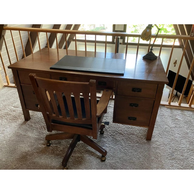 Stickley Mission Oak Executive Desk (finish #32), pass throughs for cords, front drawer with drop down front for keyboard,...