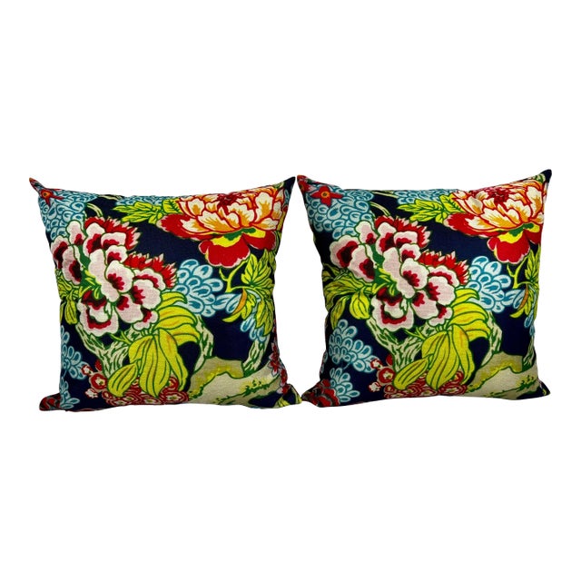 Pair of Floral Patterned Pillows/Cushions-17” Square For Sale