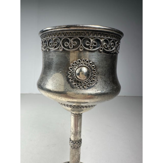 Vintage Israeli Sterling Silver Bezalel-Style Filigree Kiddush Cup by Zadok. For Sale - Image 9 of 12