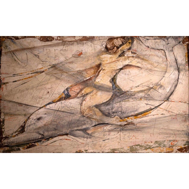 Contemporary Ljubo Biro Untitled Woman and Dolphin Modern Acrylic Painting on Masonite 1960s For Sale - Image 3 of 10