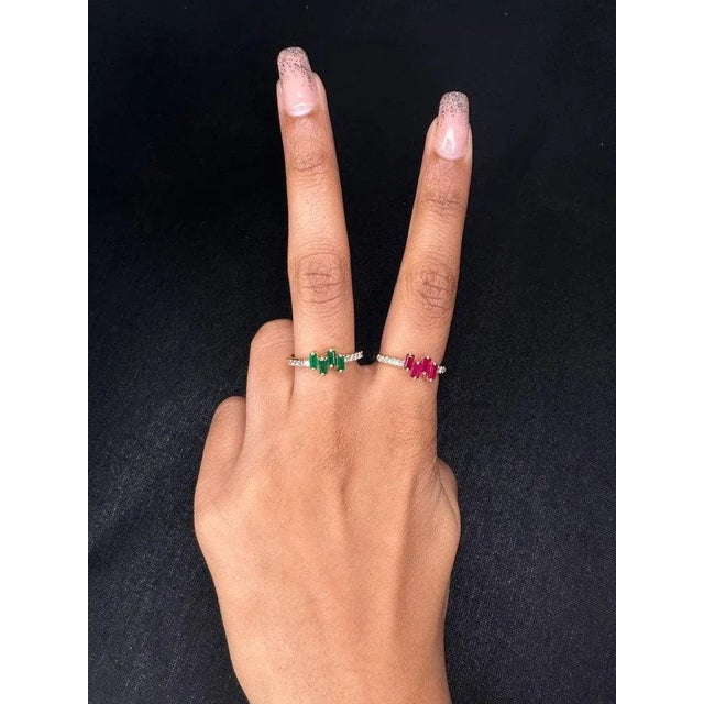 Baguette Cut Ruby Diamond Proposal Ring in 14k Solid Gold Size 7 For Sale In New York - Image 6 of 15