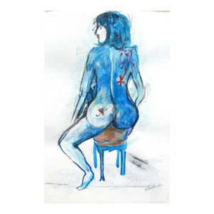 Martha Holden "Blue Nude" Contemporary Figurative Blue and White Ink Drawing