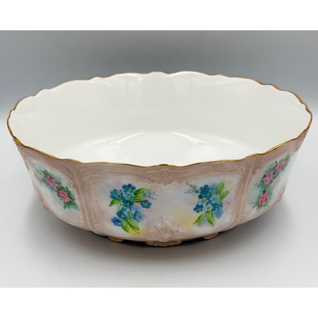 1920s 1920s Tirschenreuth Baronesse Bavaria Serving Bowl Hand-Painted Roses 24k Gold Trim For Sale - Image 5 of 11