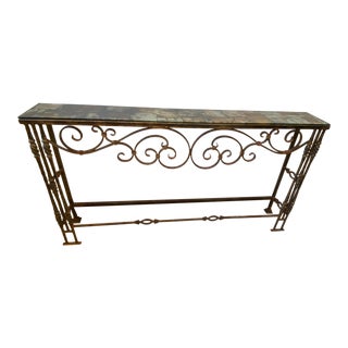 Mediterranean Style Iron and Glass Console Table For Sale