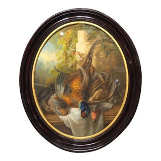 A Signed 19th Century French Oval Hunt Trophy Still Life, Pastel on Canvas For Sale