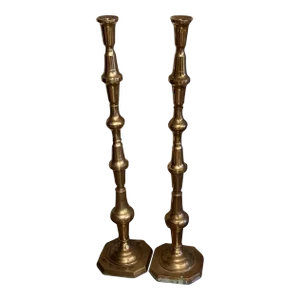 1950s Floor Standing Brass Candle Holders - a Pair