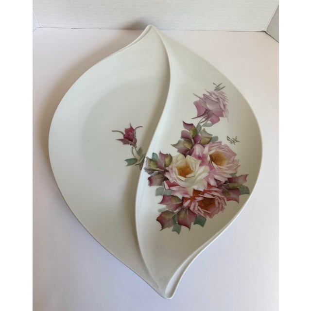 Mid 20th Century Vintage Hutschenreuther Maxim’s De Paris Leaf Form Floral Porcelain Platter For Sale - Image 5 of 12
