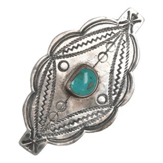 30's-40's Navajo stamped silver pin with turquoise For Sale
