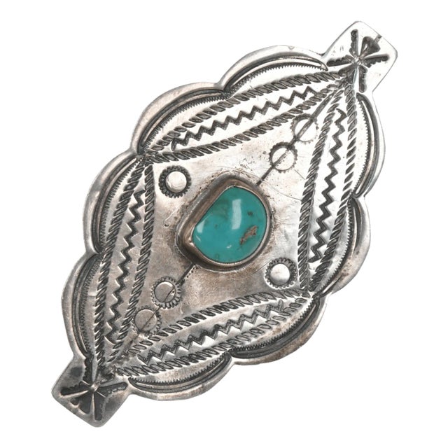 30's-40's Navajo stamped silver pin with turquoise For Sale