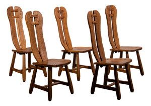 Vintage Brutalist Dinning Chairs in Oak from De Puydt, 1970, Set of 5