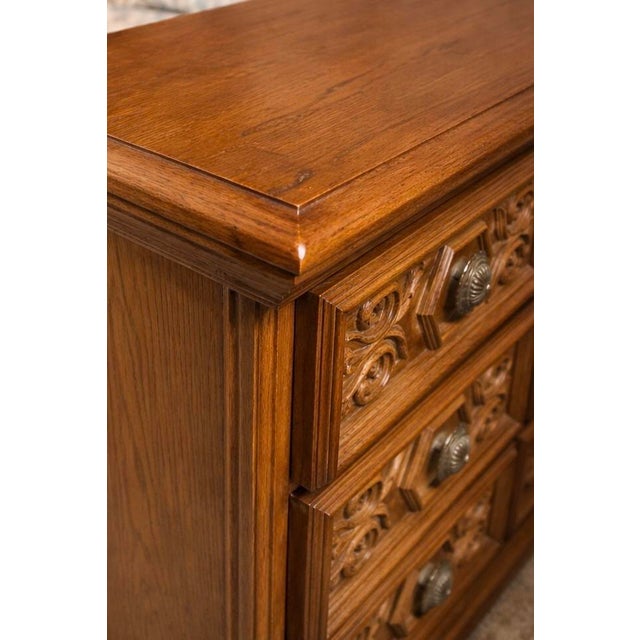 1970s Colonial Revival Full Bedroom Set With Dresser, Mirror, Tall Chest & Nightstands For Sale - Image 10 of 10