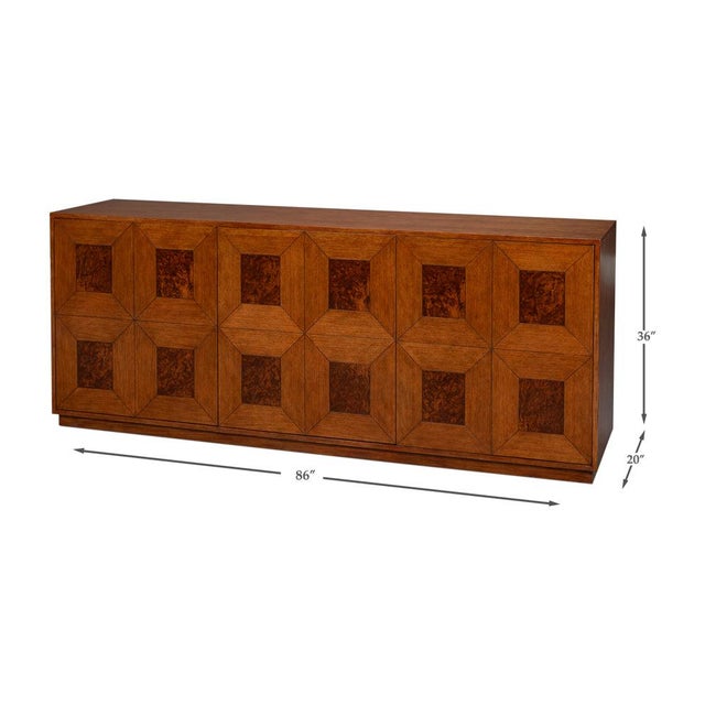 Old-World Marquetry Credenza, 86" - Walnut and Oak With Burl-Inset For Sale - Image 12 of 12