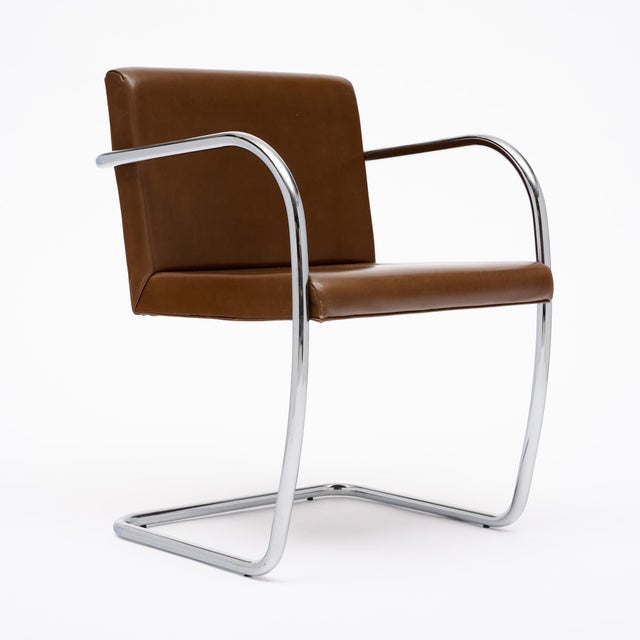 Pair of Mid-Century Modern Chrome and Cognac Leather Cantilever Armchairs For Sale - Image 4 of 9