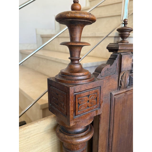 Early 20th Century Antique French Louis XVI Style Full/Queen Size Walnut Carved Bed Frame Baroque For Sale - Image 5 of 18