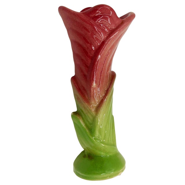 1950s Mid Century Calla Lilly Pink Green Bud Vase by Shawee Pottery For Sale - Image 4 of 6
