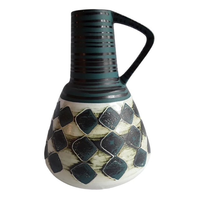 Vintage German Ceramic Mug with White or Black Decor, 1960s For Sale