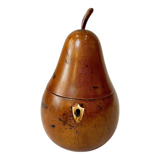 Antique Pear Form Treen Tea Caddy Box With Key For Sale
