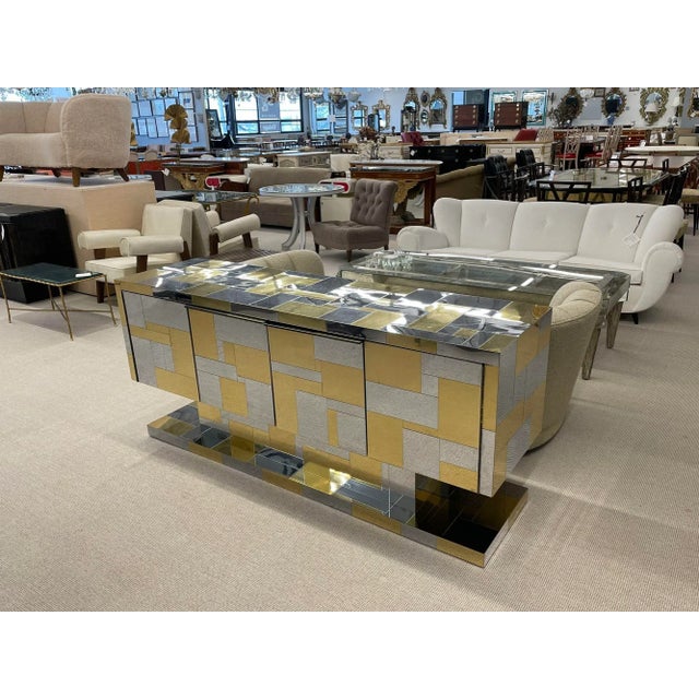 Metal Original Paul Evans Cabinet, Sideboard, Cityscape Brass and Chrome, Signed For Sale - Image 7 of 13