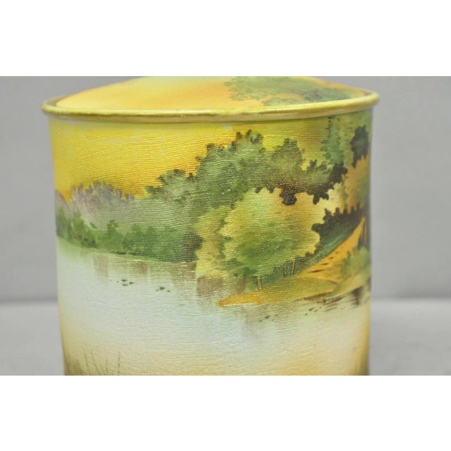 Antique Nippon Hand Painted "Tapestry" Porcelain Lake & Duck Humidor Biscuit Jar For Sale - Image 12 of 18