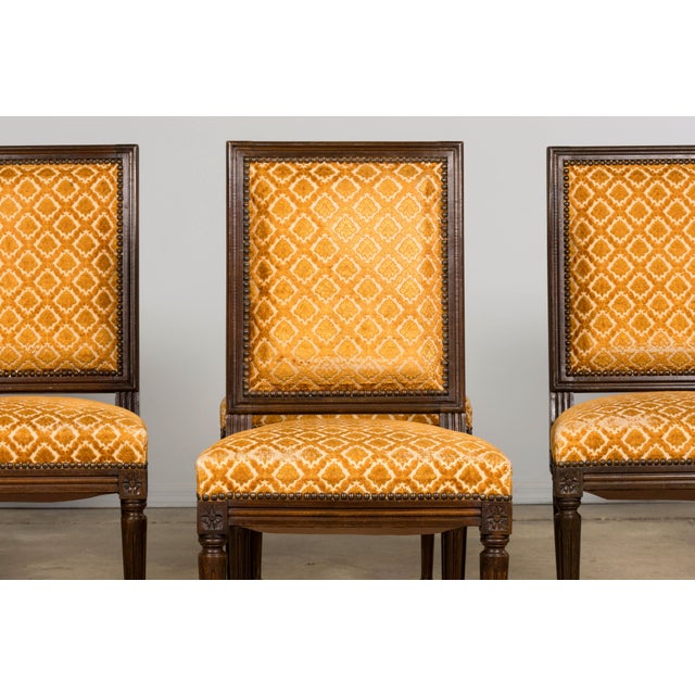 French Set of Six Early 20th Century French Louis XVI Walnut Dining Chairs For Sale - Image 3 of 18
