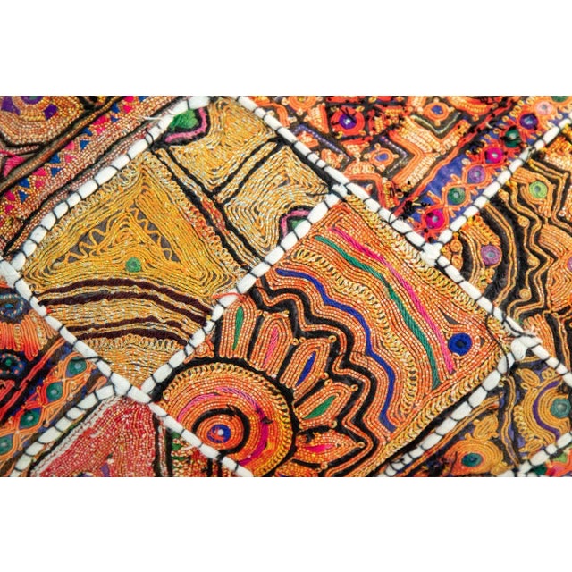 Vintage Pillow in Colorful Embroidered Fabric Patchwork Rajasthan India For Sale - Image 11 of 12