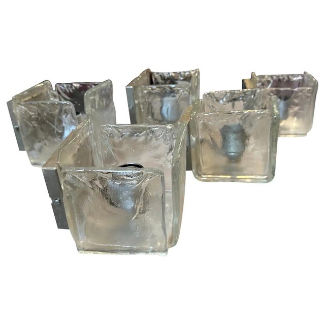 Modern 1970s Modernist Ice Murano Glass Square Wall Sconces by Toso For Sale - Image 3 of 12