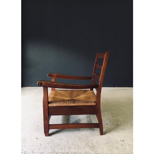 Rustic Oak & Rush Armchair, France, 1930s For Sale - Image 10 of 18