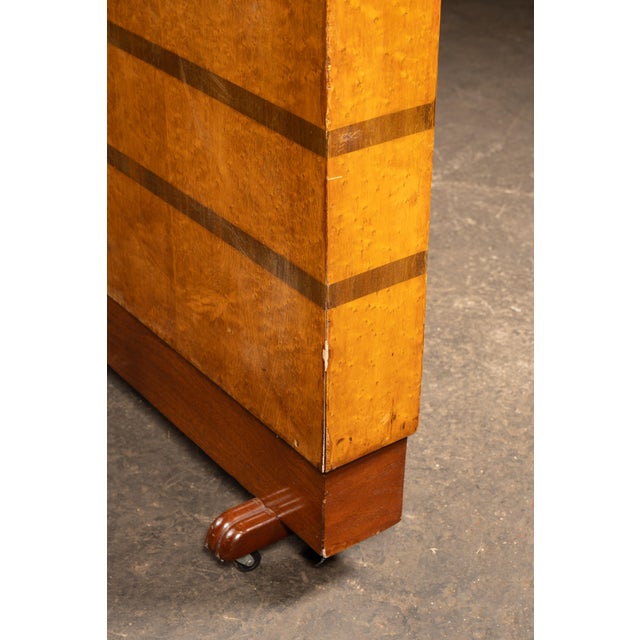 Vintage Art Deco Birdseye Maple Rolling Room Divider For Sale - Image 12 of 14