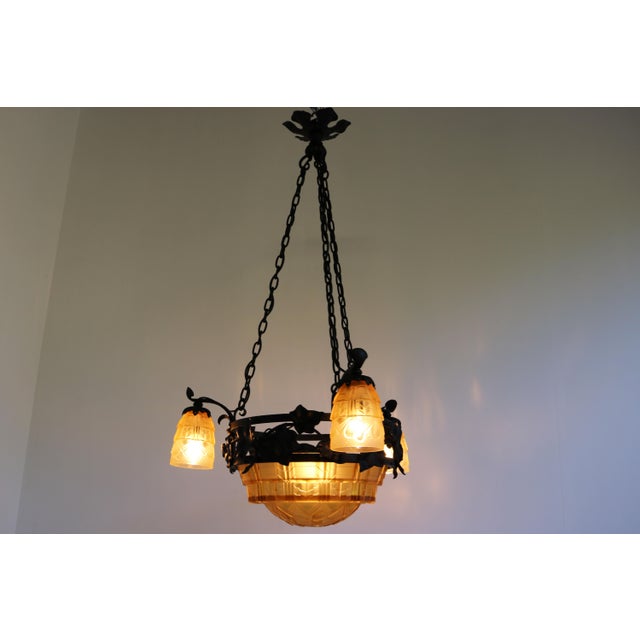 Vintage French Pendant Light in Wrought Iron by Muller Frères, 1930 For Sale - Image 12 of 14