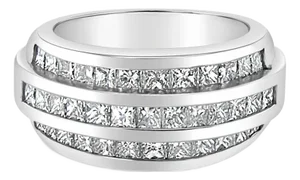 Three Row Princess Cut Diamond Statement Ring 2.22cttw 14k White Gold, Size 7.5