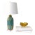 Hollywood Regency Ceramic Lamp: Gold & Blue, Lucite Base, C. Damien Fox Design For Sale