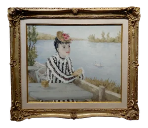 Suzanne Eisendieck - Woman Enjoying a Beer Overlooking the Lake-Oil Painting